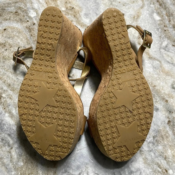Jimmy Choo Leather and Kork Wedge Sandals Size 37.5 - Picture 12 of 14